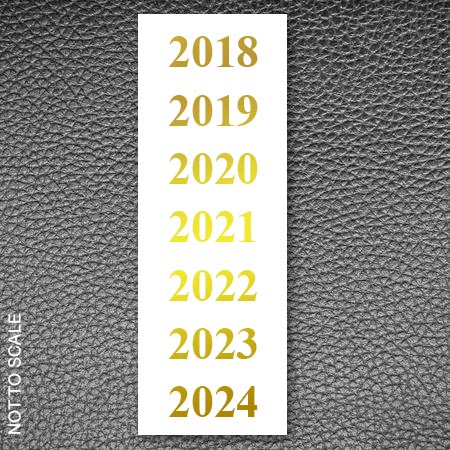 Gold foil years labels 2018-2024